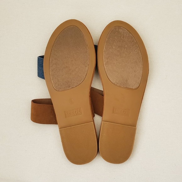 Size 9 Faux Denim and Suede Double Band Sandals - Picture 2 of 3